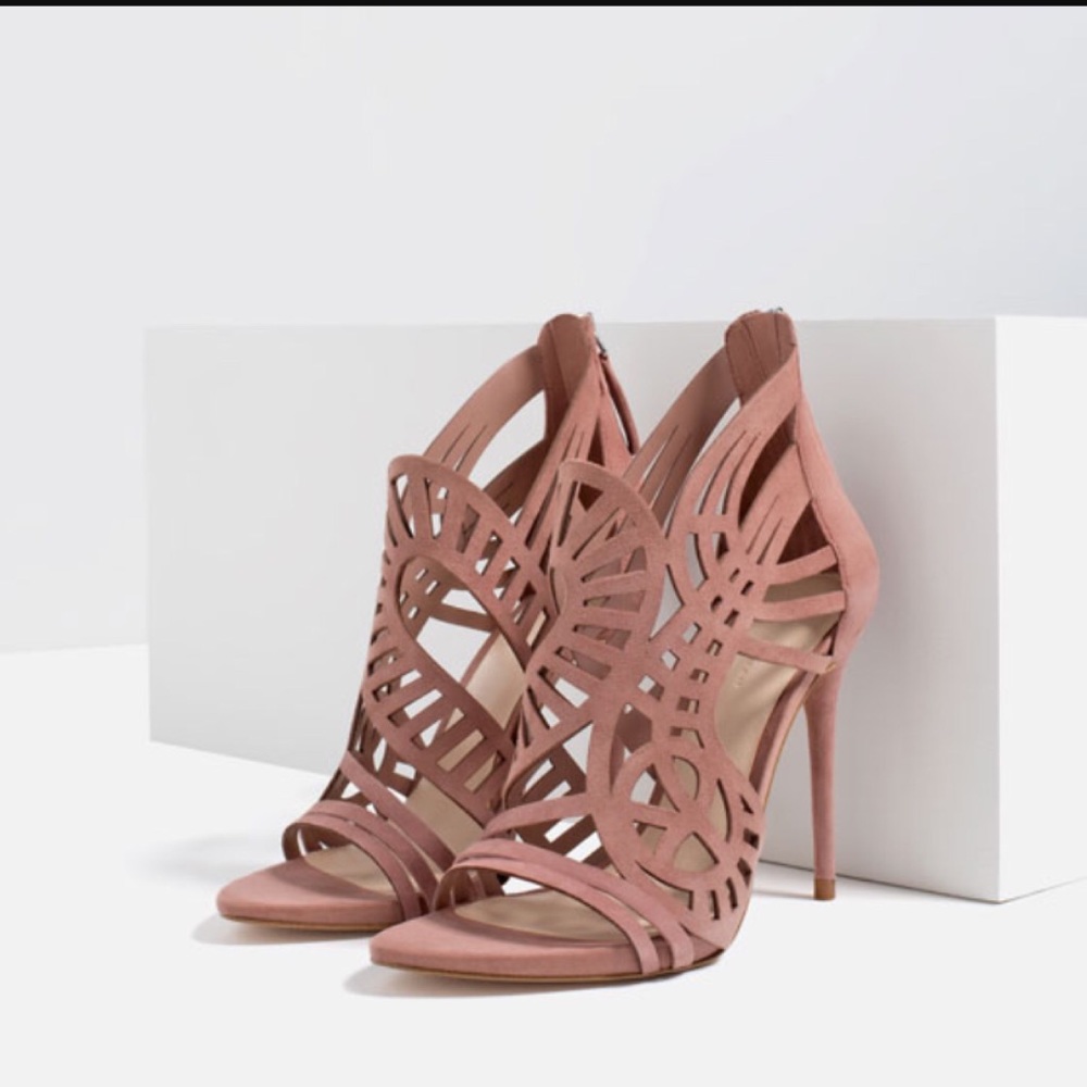Zara mauve laser cut leather stiletto heels